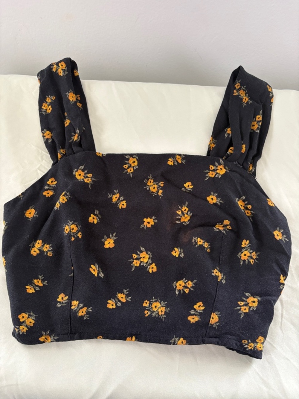 Ten Sixty Sherman Black Floral Square Neck Crop Top with Wide Straps